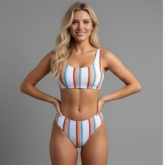 Boho Striped Bikini Swimsuit Bathing Suit - Picture 1 of 7